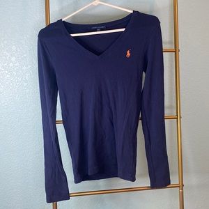 Ralph Lauren Long Sleeve women’s size M shirt. Navy Blue/orange logo
